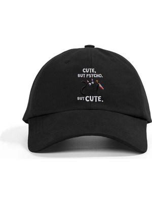 PataCute Cut But Psycho Cat Siyah Soft Baseball Şapka