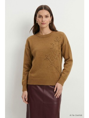 Rays Çiçek Nakış Kazak 70056 Taba