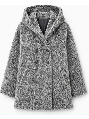 Retrobird Urban Retro Kapüşonlu Oversize Ceket Kaban Kadın Gri