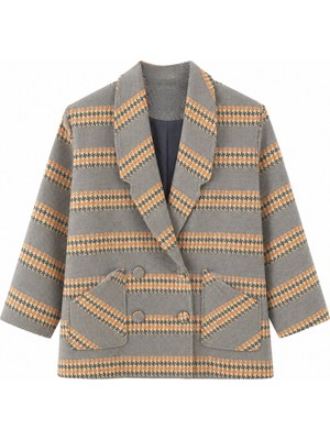Retrobird 90'lar Retro Model Oversize Tasarım Ekose Ceket Kadın Indigo