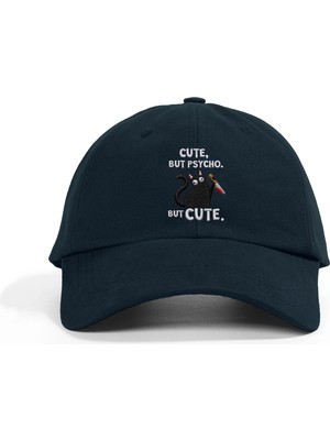 PataCute Cut But Psycho Cat Lacivert Soft Baseball Şapka