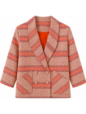 Retrobird 90'lar Retro Model Oversize Tasarım Ekose Ceket Kadın Mercan