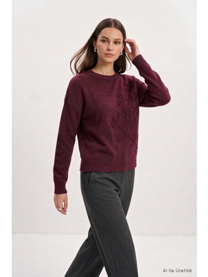 Rays Çiçek Nakış Kazak 70056 Bordo