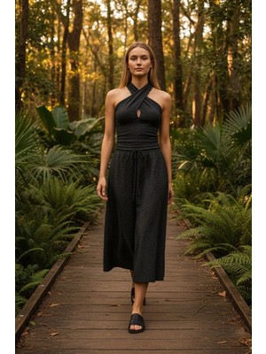 3638 Official Store Kruvaze Yaka Bluz ve Pantolon Takımı S