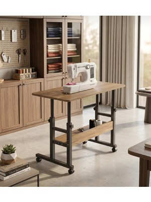 Homedora Ayarlanabilir Yükseklikli Tekerlekli Dikiş Makinesi Masası 80X40 cm – Alt Raflı