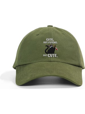 PataCute Cut But Psycho Cat Yeşil Soft Baseball Şapka
