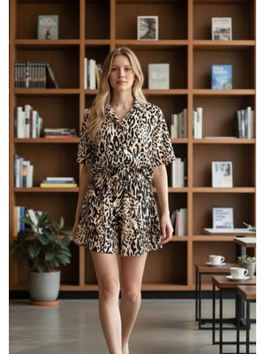 3638 Official Store Wild Instinct Leopar Desenli Gömlek ve Şort Takım S