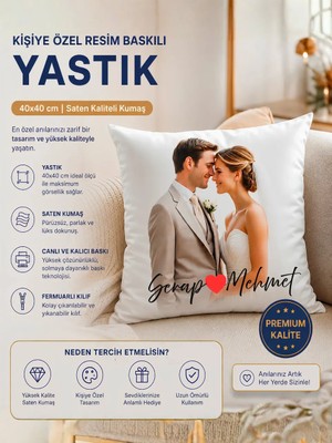 spldizayn Kişiye Özel Resim ve Isim Baskılı Saten Yastık 40X40 cm Büyük Boy