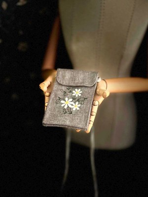 Ggart Handmade Meadov Nakış Işlemeli Keten Telefon Çantası, Telefon Kılıfı V1,55