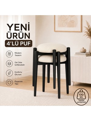 Evdera Mobilya Zümra 2li Puf Tabure Bench Makyaj Sandalyesi Siyah Ayak
