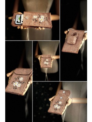 Ggart Handmade Meadov Nakış Işlemeli Keten Telefon Çantası, Telefon Kılıfı V12