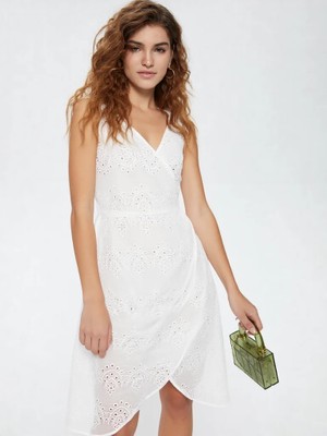3638 Official Store Aurelie Nakışlı Kruvaze Midi Elbise S