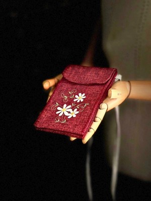 Ggart Handmade Meadov Nakış Işlemeli Keten Telefon Çantası, Telefon Kılıfı V19