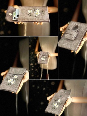 Ggart Handmade Meadov Nakış Işlemeli Keten Telefon Çantası, Telefon Kılıfı V15