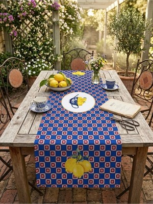 White Alamode Lacivert Limonlu Desenli Runner
