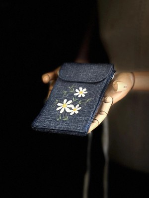 Ggart Handmade Meadov Nakış Işlemeli Keten Telefon Çantası, Telefon Kılıfı V1