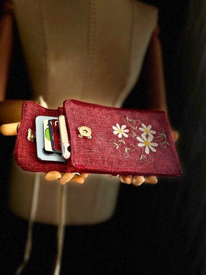 Ggart Handmade Meadov Nakış Işlemeli Keten Telefon Çantası, Telefon Kılıfı V74