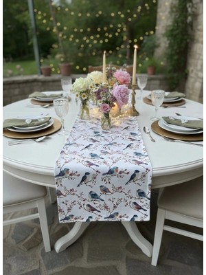 White Alamode Kuş Desenli Dijital Baskılı Leke Tutmaz 40 x 140 Runner