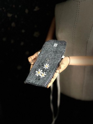 Ggart Handmade Meadov Nakış Işlemeli Keten Telefon Çantası, Telefon Kılıfı V35