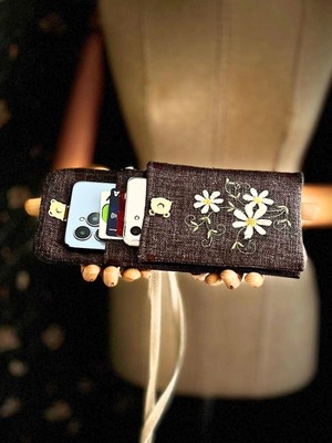 Ggart Handmade Meadov Nakış Işlemeli Keten Telefon Çantası, Telefon Kılıfı V59