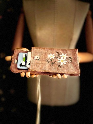 Ggart Handmade Meadov Nakış Işlemeli Keten Telefon Çantası, Telefon Kılıfı V57