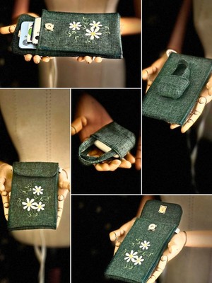 Ggart Handmade Meadov Nakış Işlemeli Keten Telefon Çantası, Telefon Kılıfı V17