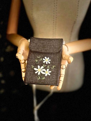 Ggart Handmade Meadov Nakış Işlemeli Keten Telefon Çantası, Telefon Kılıfı V46
