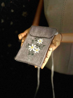 Ggart Handmade Meadov Nakış Işlemeli Keten Telefon Çantası, Telefon Kılıfı V6
