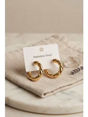 Marsilyan 316L Çelik Gold Renk Vintage Kıvrımlı Halka Model Küpe TJ-BKP12059