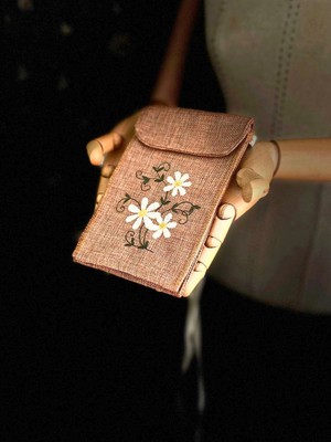 Ggart Handmade Meadov Nakış Işlemeli Keten Telefon Çantası, Telefon Kılıfı V28