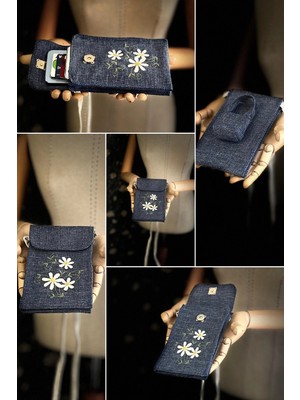 Ggart Handmade Meadov Nakış Işlemeli Keten Telefon Çantası, Telefon Kılıfı V18