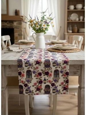 White Alamode Dijital Baskılı Leke Tutmaz Nakış Efektli Çiçekli Italyan Evleri 40 x 140 Runner