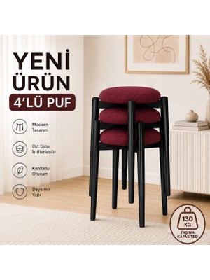 Evdera Mobilya Zümra 3lü Puf Tabure Bench Makyaj Sandalyesi Siyah Ayak
