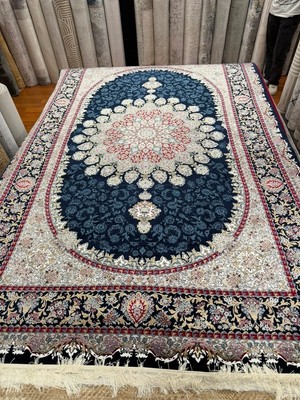 Eko Halı Hürrem Mavi Geleneksel Desenli Ultra Lüks 170 Tarak Sık Dokuma Özel Tezgah Ipek Halı Tek Ürün Indirimli