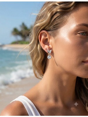 Tılsım Accesories Çelik Küpe Sılver Taşlı Kelebek
