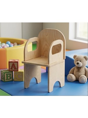 Praktura Coso Montessori Çocuk Sandalyesi Doğal Ahşap Kontrplak Geçme Sistem Çocuk Koltuğu 34 cm