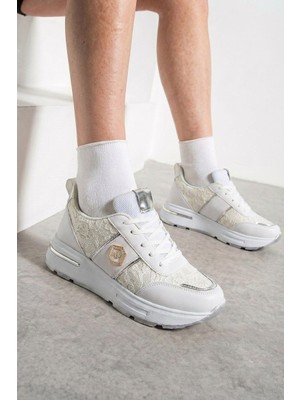 İmershoes Kadın Dantel ve Gold Detaylı Kalın Taban Günlük Sneaker Ayakkabı 0873