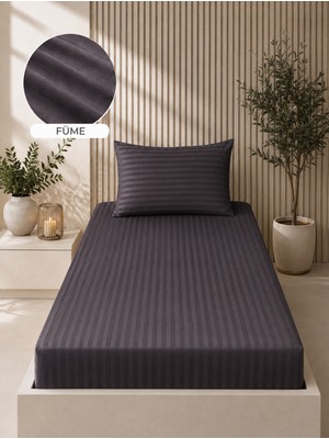 Bella Home 100X200 Çizgili Saten Çarşaf Seti | Yumuşak Dokulu | Şık ve Konforlu