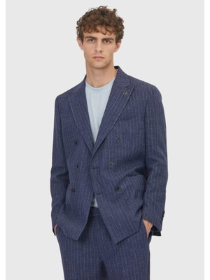 Ramsey Lacivert Çizgili Zeroweight Slim Fit Pamuk Karışımlı Takım Elbise