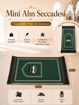 İhvan Online Mini Alın Seccadesi Kaymaz Taban Desenli Cep Tipi Seyahat Namaz Seccadesi - Zümrüt Yeşili