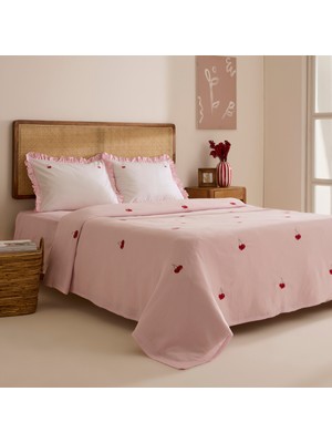 Karaca Home Cherry Grove Çift Kişilik Nakışlı %100 Pamuk Müslin Pike Takımı Pembe