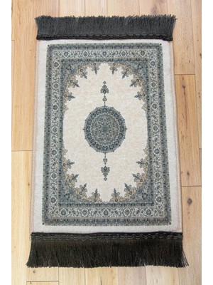 İhvan Online Mini Alın Seccadesi Kaymaz Taban Desenli Cep Tipi Seyahat Namaz Seccadesi - Krem / Gri