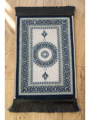 İhvan Online Mini Alın Seccadesi Kaymaz Taban Desenli Cep Tipi Seyahat Namaz Seccadesi - Lacivert / Krem
