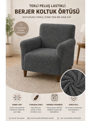 Btf Home Yumuşacık Welsoft Tek Kişilik Koltuk Örtüsü Yıkanabilir  Kaymaz Esnek Antrasit Rengi Tek Parça