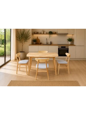 Vivense Lindholm Mutfak Masa Takımı, Natural, 4 Sandalyeli, 80X120