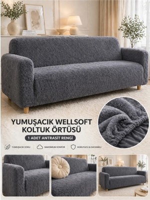 Btf Home Yumuşacık Welsoft Koltuk Örtüsü Kaymaz Esnek Düz Antrasit Renk 3 Kişilik 1 Parça