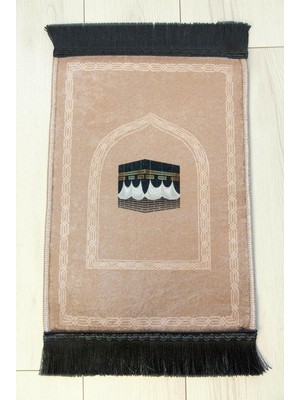 İhvan Online Mini Alın Seccadesi Kaymaz Taban Desenli Cep Tipi Seyahat Namaz Seccadesi - Açık Kahve