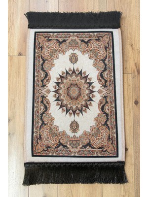 İhvan Online Mini Alın Seccadesi Kaymaz Taban Desenli Cep Tipi Seyahat Namaz Seccadesi - Krem / Kahve