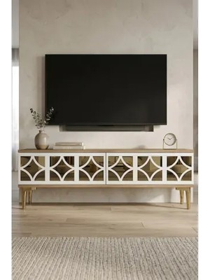 Vivense Öz Tv Sehpası Safirmeşe Beyaz Gold TSA1236DBG