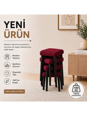 Evdera Mobilya Kare 4lü Puf Takımı Tabure Bench Makyaj Sandalyesi Siyah Ayak